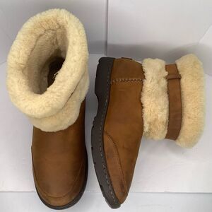 UGG Brielle Nubuck Brown Chestnut Shearling Leather Women Mid Calf Boots Sz 10